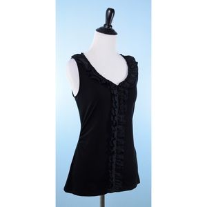 WHBM Black ruffle front stretchy top